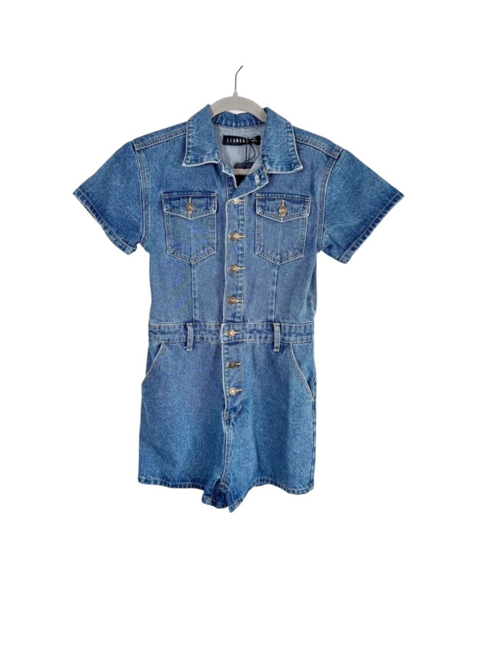 Lioness Denim U Know What’s Up Romper Micro Shorts Streetwear Baddie NEW Medium